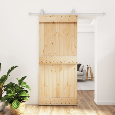 vidaXL tömör fenyőfa tolóajtó fémszerelék szettel 90 x 210 cm építőanyag