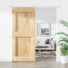 vidaXL tömör fenyőfa tolóajtó fémszerelék szettel 90 x 210 cm építőanyag