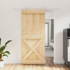 vidaXL Tömör fenyőfa tolóajtó fémszerelék szettel 90 x 210 cm építőanyag