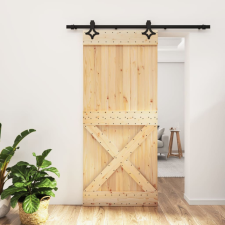 vidaXL Tömör fenyőfa tolóajtó fémszerelék szettel 90 x 210 cm építőanyag