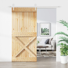 vidaXL tömör fenyőfa tolóajtó fémszerelék szettel 95 x 210 cm építőanyag