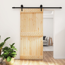 vidaXL tömör fenyőfa tolóajtó fémszerelék szettel 95 x 210 cm építőanyag