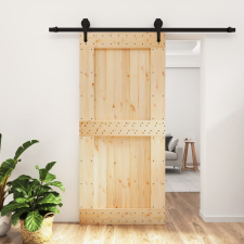 vidaXL tömör fenyőfa tolóajtó fémszerelék szettel 95 x 210 cm építőanyag