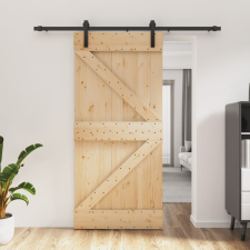 vidaXL tömör fenyőfa tolóajtó fémszerelék szettel 95 x 210 cm építőanyag