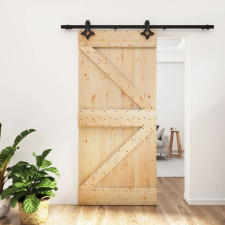 vidaXL tömör fenyőfa tolóajtó fémszerelék szettel 95 x 210 cm építőanyag