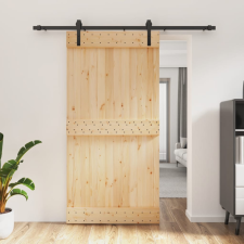 vidaXL tömör fenyőfa tolóajtó fémszerelékszettel 100 x 210 cm építőanyag