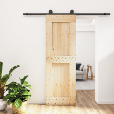 vidaXL tömör fenyőfa tolóajtó fémszerelékszettel 70 x 210 cm építőanyag