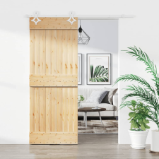 vidaXL tömör fenyőfa tolóajtó fémszerelékszettel 85x210 cm építőanyag