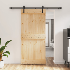 vidaXL tömör fenyőfa tolóajtó fémszerelékszettel 95 x 210 cm építőanyag