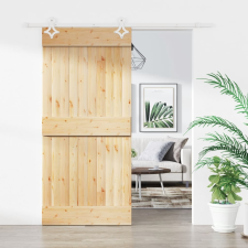 vidaXL tömör fenyőfa tolóajtó fémszerelékszettel 95 x 210 cm építőanyag