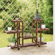 vidaXL tömör fenyőfa virágtartó állvány kerekekkel 110 x 25 x 78 cm bútor
