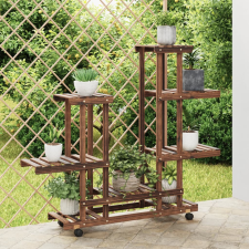 vidaXL tömör fenyőfa virágtartó állvány kerekekkel 95 x 25 x 101 cm kerti dekoráció