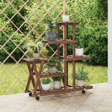 vidaXL tömör fenyőfa virágtartó állvány kerekekkel 95 x 25 x 101 cm kerti dekoráció