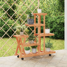 vidaXL tömör fenyőfa virágtartó állvány kerekekkel 95 x 25 x 101 cm kerti dekoráció
