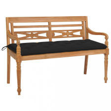 vidaXL tömör tíkfa Batavia pad fekete párnával 150 cm kerti bútor