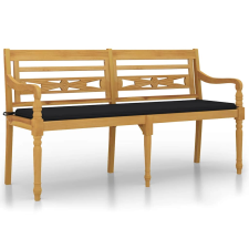 vidaXL tömör tíkfa Batavia pad fekete párnával 150 cm (3100833) kerti bútor