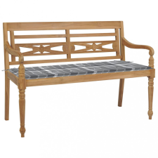 vidaXL tömör tíkfa Batavia pad szürke kockás párnával 120 cm kerti bútor