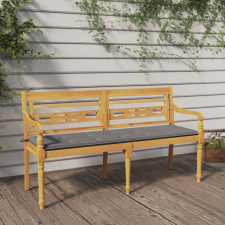 vidaXL tömör tíkfa Batavia pad szürke párnával 150 cm kerti bútor