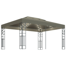 vidaXL tópszínű dupla tetős pavilon fényfüzérrel 3 x 4 m 180 g/m² kerti bútor