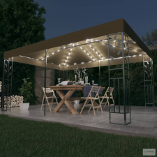vidaXL Tópszínű dupla tetős pavilon LED fényfüzérrel 3 x 4 m kerti bútor