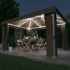 vidaXL tópszínű pavilon függönnyel és LED fényfüzérrel 4 x 3 m kerti bútor