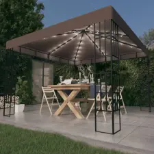 vidaXL tópszínű pavilon LED fényfüzérrel 3 x 3 m kerti bútor