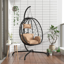 vidaXL tópszínű polyrattan és acél lógó tojásszék párnával hintaágy