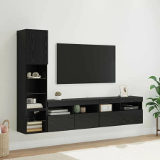 vidaXL TV faliszekrény leddel 4 pcs Fekete tölgy Faanyag bútor