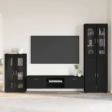 vidaXL TV szekrény garnitúra fiókkal FLORIN 3 pcs Fekete Faanyag bútor