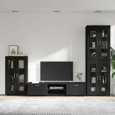vidaXL TV szekrény garnitúra fiókkal FLORIN 3 pcs Fekete Faanyag bútor