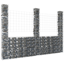 vidaXL U-alakú vas gabionkosár 3 oszloppal 260 x 20 x 200 cm kerti bútor