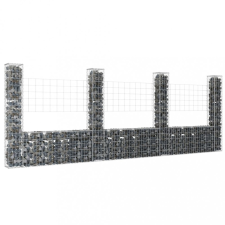 vidaXL U-alakú vas gabionkosár 4 oszloppal 380 x 20 x 150 cm kerti bútor