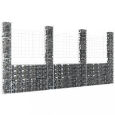 vidaXL U-alakú vas gabionkosár 4 oszloppal 380 x 20 x 200 cm kerti bútor