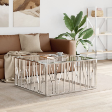 vidaXL Üveg és rozsdamentes acél dohányzóasztal 100x100x50 cm bútor