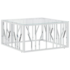 vidaXL üveg és rozsdamentes acél dohányzóasztal 80x80x40 cm (350057) bútor