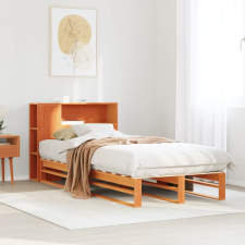 vidaXL viaszbarna tömör fa könyvespolcos ágy matrac nélkül 100 x 200cm ágy és ágykellék