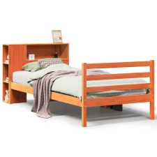 vidaXL viaszbarna tömör fa könyvespolcos ágy matrac nélkül 100 x 200cm (3321882) ágy és ágykellék