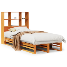 vidaXL viaszbarna tömör fa könyvespolcos ágy matrac nélkül 100 x 200cm (3323916) ágy és ágykellék