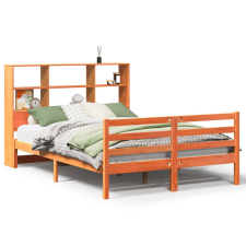 vidaXL viaszbarna tömör fa könyvespolcos ágy matrac nélkül 120 x 190cm (3321911) ágy és ágykellék