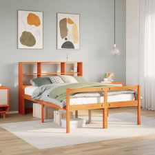 vidaXL viaszbarna tömör fa könyvespolcos ágy matrac nélkül 140 x 200cm ágy és ágykellék