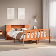 vidaXL viaszbarna tömör fa könyvespolcos ágy matrac nélkül 150 x 200cm ágy és ágykellék