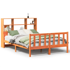 vidaXL viaszbarna tömör fa könyvespolcos ágy matrac nélkül 150 x 200cm (3322152) ágy és ágykellék
