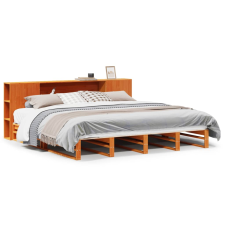 vidaXL viaszbarna tömör fa könyvespolcos ágy matrac nélkül 180 x 200cm (3323886) ágy és ágykellék