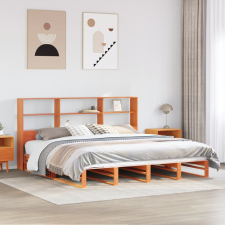 vidaXL viaszbarna tömör fa könyvespolcos ágy matrac nélkül 200 x 200cm ágy és ágykellék