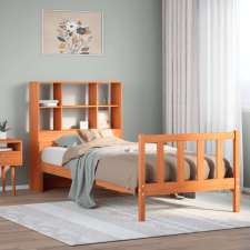vidaXL viaszbarna tömör fa könyvespolcos ágy matrac nélkül 90 x 190 cm ágy és ágykellék