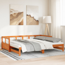 vidaXL viaszbarna tömör fenyő kihúzható kanapéágy matracokkal 80x200cm ágy és ágykellék