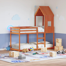 vidaXL viaszbarna tömör fenyőfa ágy emelettel és tetővel 80 x 200 cm ágy és ágykellék