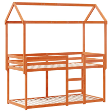 vidaXL viaszbarna tömör fenyőfa ágy emelettel és tetővel 90 x 190 cm ágy és ágykellék