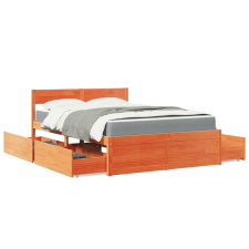 vidaXL viaszbarna tömör fenyőfa ágy fiókokkal és matraccal 120x190 cm ágy és ágykellék