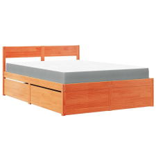 vidaXL viaszbarna tömör fenyőfa ágy fiókokkal és matraccal 120x200 cm ágy és ágykellék